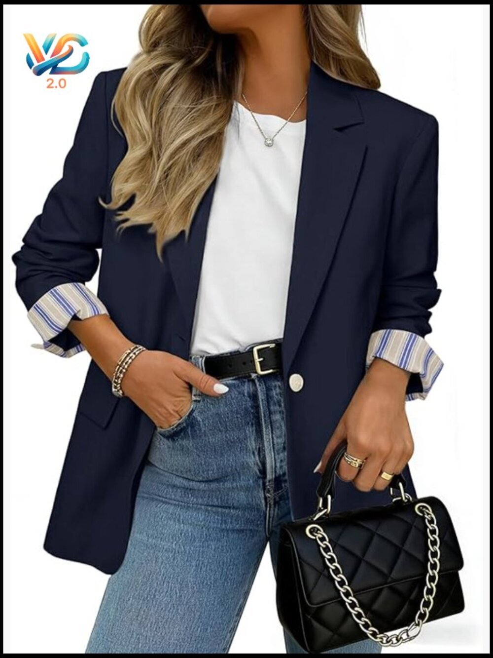 Lightweight Blazer with Striped Cuffs, Regular Fit, Machine Washable